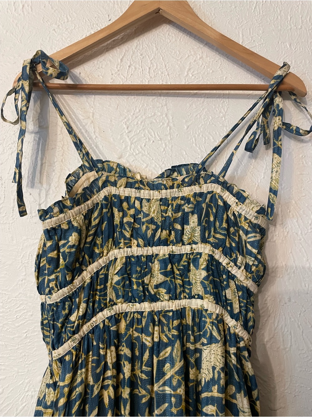 Ulla Johnson Blue Cream Printed Tie-Shoulder Midi Indah Dress Lanai Size 4 - Picture 6 of 10